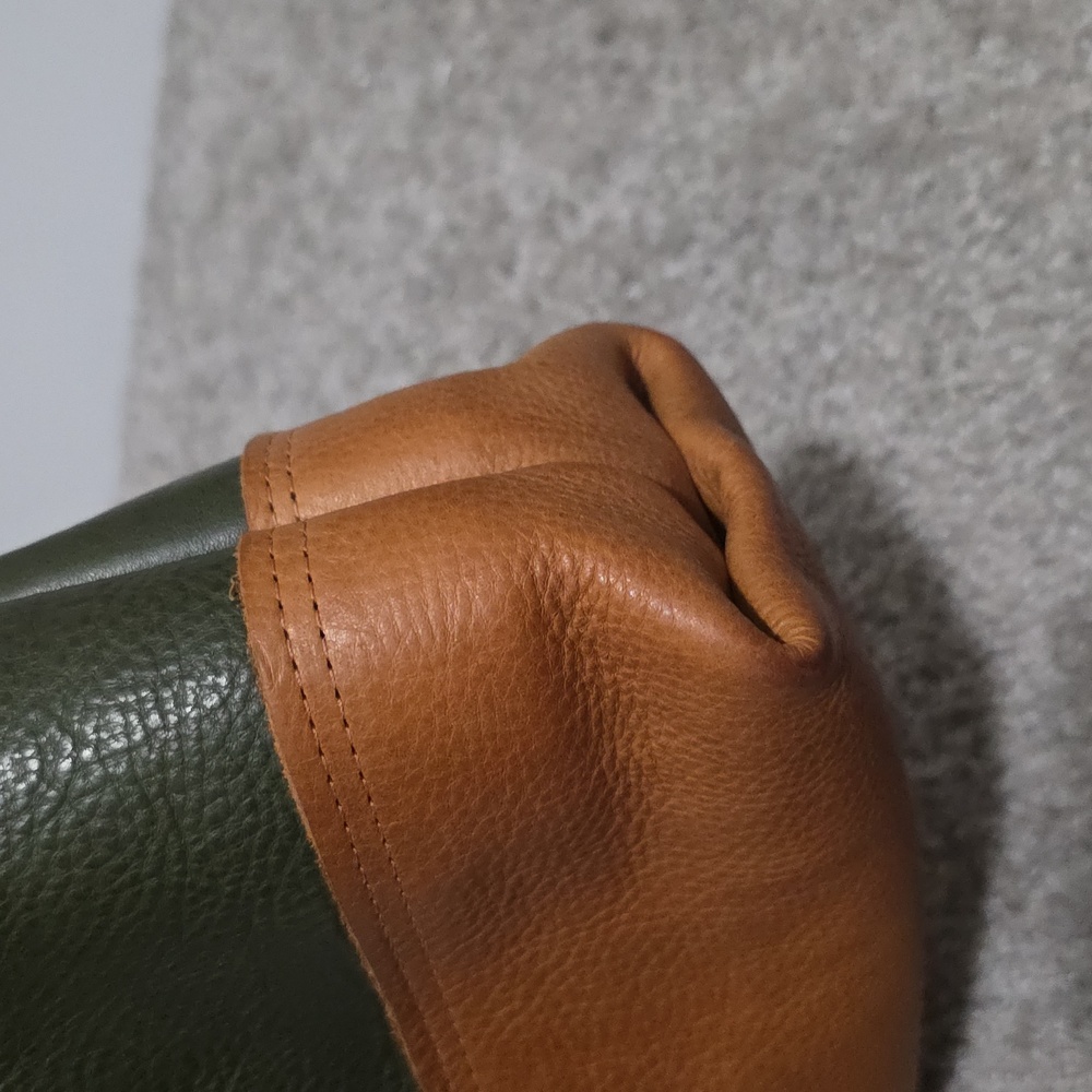 KMM & Co Leather Italian Green and Tan Mini Panel Tote Colorblock - Picture 5 of 10